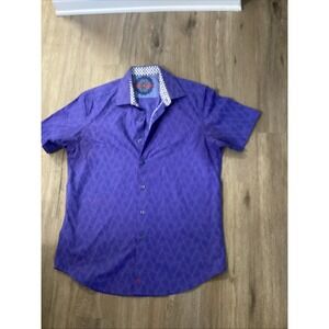 Robert Grahams Men's Short Sleeve Button Up Luxury Blue Shirt XL Floral Blue